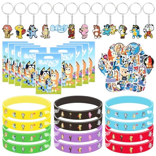 GUBOOM 89Pcs Bluey Party Mitgebsel Kindergeburtstag, 12Pcs Bluey Slap Armbänder Clap Bracelets+12Pcs Bluey Schlüsselanhänger+55Pcs Aufkleber+10Pcs Bluey Geschenktüten, Bluey Geburtstagkinder Deko GUBOOM 89Pcs Bluey Party Mitgebsel Kindergeburtstag, 12Pcs Bluey Slap Armbänder Clap Bracelets+12Pcs Bluey Schlüsselanhänger+55Pcs Aufkleber+10Pcs Bluey Geschenktüten, Bluey Geburtstagkinder Deko von GUBOOM