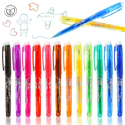 GUBOOM 12 Stück Radierbarer Kugelschreiber, Radierbaren Gelstiften, Radierbarer Gelschreiber Set, 0,7 mm Radierbarer Tintenroller, für Studenten Schulsachen Bürobedarf von GUBOOM