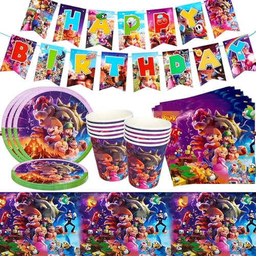Super Mario Partygeschirr, 42-Teiliges Kindergeburtstag Set, Geburtstag Deko Supplies für Kinder von GUBOOM