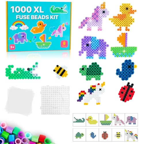 Große 10mm Bügelperlen Set, 1000 Stück XL Steckperlen mit Steckplatte, 10 Bunte Farben XL Bügelperlen, 10 Tiere & Fantasie Muster und Bügelpapier, Kreatives Perlenset für Kinder ab 3 Jahren Große 10mm Bügelperlen Set, 1000 Stück XL Steckperlen mit Steckplatte, 10 Bunte Farben XL Bügelperlen, 10 Tiere & Fantasie Muster und Bügelpapier, Kreatives Perlenset für Kinder ab 3 Jahren von GUBOOM
