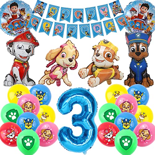 Paw Dog Geburtstag Deko 3 Jahre, Paw Dog 3 Jahre Geburtstag, Paw Dog Deko Kindergeburtstag, Paw Dog Luftballon Geburtstag 3, Folienballons Happy Birthday Banner für Paw Dog Party von GUBOOM