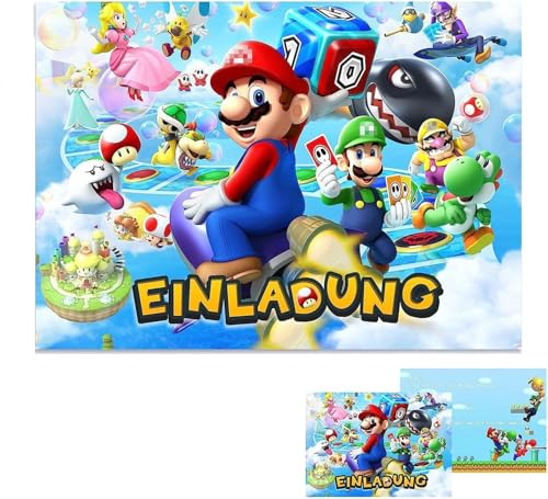 GUBOOM Super Mario Einladungskarten Kindergeburtstag 12er Set, Super Mario Einladungskarten Kindergeburtstag Junge Mädchen, Einladungskarten Geburtstag Deutsch für Super Mario Themed Party von GUBOOM