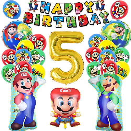 Super Mario Geburtstag Deko 5 Jahre, Super Mario Luftballons Geburtstag 5, Mario Geburtstagsdeko, 5 Jahre alt Super Mario Ballons für Super Mario Kindergeburtstag (5 Jahre) von GUBOOM