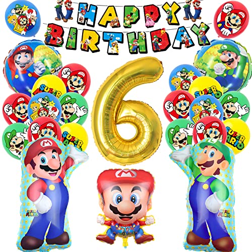 Super Mario Geburtstag Deko 6 Jahre, Super Mario Luftballons Geburtstag 6, Mario Geburtstagsdeko, 6 Jahre alt Super Mario Ballons für Super Mario Kindergeburtstag (6 Jahre) von GUBOOM