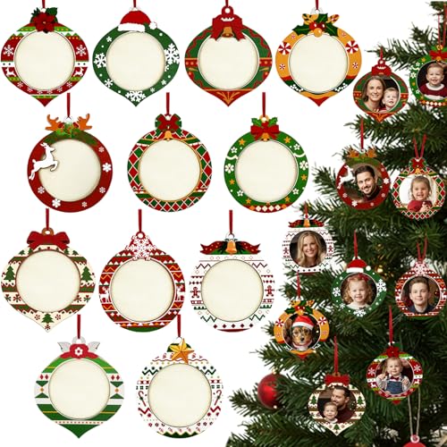 GUDELAK 24 Stück Weihnachts-Bilderrahmen, Holz-Bilderrahmen, DIY-Weihnachtsschmuck-Kits für Weihnachtsgeschenke, Baumschmuck, Winterurlaubsgeschenke (Lichtkugel) von GUDELAK