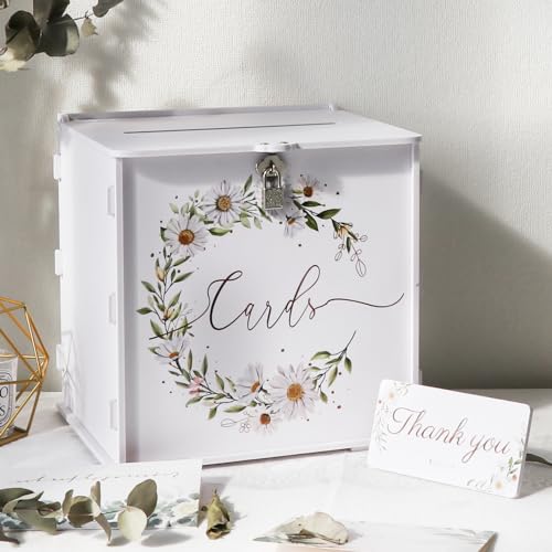 GUDELAK Hochzeitskartenbox mit Schloss, PVC Hochzeitspostkasten für Karten Hochzeit Geschenkbox Hochzeitsdekorationen für Empfang, Gänseblümchen DIY Hochzeit Briefkästen für Party Abschlussfeier von GUDELAK
