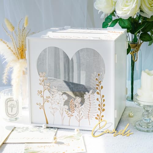 GUDELAK Weiße Hochzeitskartenbox für Party, PVC-Hochzeitspostkasten für Empfang mit Herz Acrylfenster, Umschlag Geld Geschenkkarten-Boxen für Braut-Babyparty, Abschlussfeier, Geburtstagsdekorationen von GUDELAK