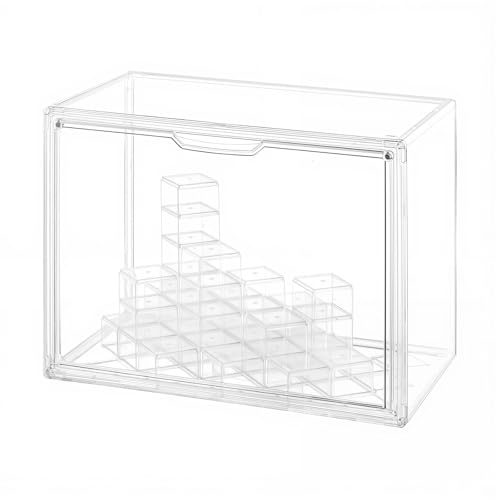 GUDEMAY Transparente stapelbare Aufbewahrungsboxen mit Magnetverschluss, staubdichte Acryl Vitrine mit Würfel Stand Schaukasten für Anime Miniaturen, Action Figuren, Sammlerstück von GUDEMAY