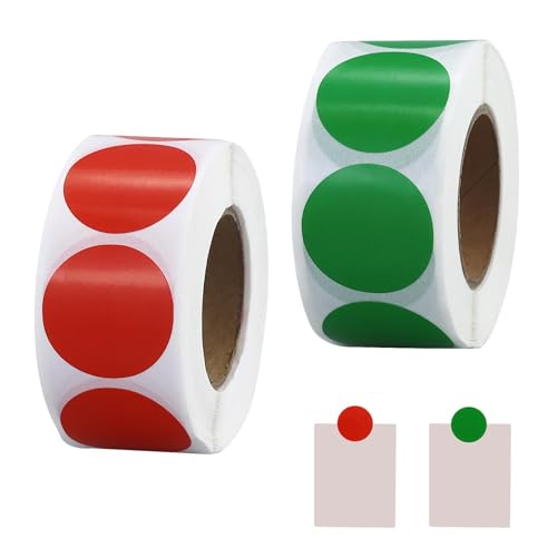 2 Rollen, farbige Klebepunkte, Markierungspunkte, Klebepunkte, selbstklebend, runde Aufkleber ideal zum Markieren im Büro, runde Aufkleber 25x25 mm (rot, grün) von GUDQVOZIHG