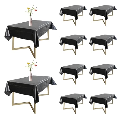 10 Stück Einweg-Kunststoff-Tischdecken, rechteckige Kunststoff-Tischdecken, Reine Schwarze Tischdecken, 137 x 274 cm, wiederverwendbar，Party-Tischabdeckung für Picknick, Grillen, Hochzeiten, Bankett von GUDQVOZIHG
