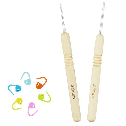 GUDQVOZIHG Häkelnadel-Set, 2 Stück, 2,5 mm, 2 mm, Häkelnadeln, ultra leicht, ergonomischer Holzgriff mit Maschenmarker, Anfänger, Strickmaschine GUDQVOZIHG Häkelnadel-Set, 2 Stück, 2,5 mm, 2 mm, Häkelnadeln, ultra leicht, ergonomischer Holzgriff mit Maschenmarker, Anfänger, Strickmaschine von GUDQVOZIHG