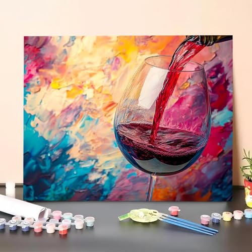 Malen Nach Zahlen Erwachsene Abstrakt, DIY Handgemalt Ölgemälde Leinwand für Anfänger, Malen Nach Zahlen Rotwein Bastelset Erwachsene, Paint by Numbers für Heimdekoration 90x120cm (Ohne Rahmen) 2V-P von GUERUUIE