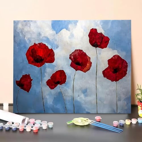 Malen Nach Zahlen Erwachsene Anlage, Malen Nach Zahlen Blume, Paint by Numbers Basteln Erwachsene Mit 3 - Pinseln und Acrylfarbe Leinwand Kit für Heimdekoration, Geschenk 40 x 55 cm (Ohne Rahmen) G1-7 von GUERUUIE