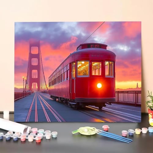 Malen Nach Zahlen Erwachsene Auto, Handgemalt Ölgemälde Leinwand für Anfänger, Malen Nach Zahlen Brücke Bastelset Erwachsene, Paint by Numbers für Heimdekoration, Geschenk 20x30cm (Ohne Rahmen) L0-4 von GUERUUIE