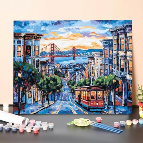 Malen Nach Zahlen Erwachsene Auto, Handgemalt Ölgemälde Leinwand für Anfänger, Malen Nach Zahlen Brücke Bastelset Erwachsene, Paint by Numbers für Heimdekoration, Geschenk 60x80cm (Ohne Rahmen) 55-E von GUERUUIE