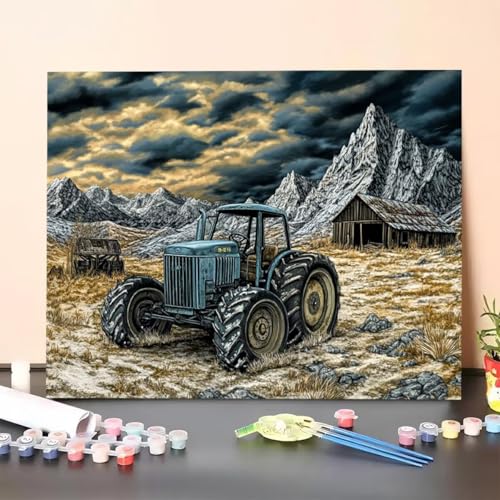 Malen Nach Zahlen Erwachsene Auto, Handgemalt Ölgemälde Leinwand für Anfänger, Malen Nach Zahlen Himmel Bastelset Erwachsene, Paint by Numbers für Heimdekoration, Geschenk 40x55cm (Ohne Rahmen) WS-4 von GUERUUIE
