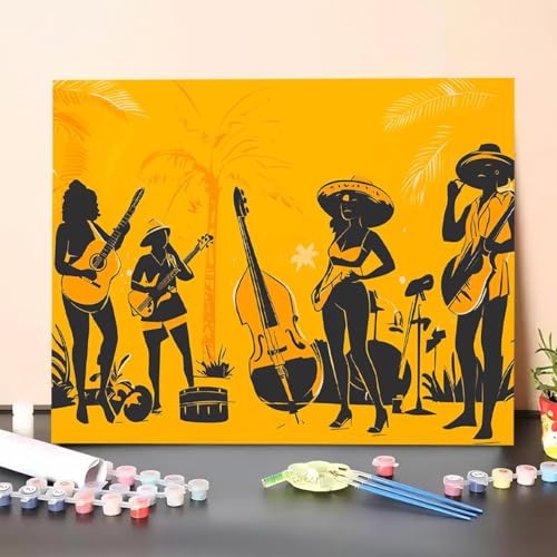 Malen Nach Zahlen Erwachsene Band, Handgemalt Ölgemälde Leinwand für Anfänger, Malen Nach Zahlen Gitarre Bastelset Erwachsene, Paint by Numbers für Heimdekoration, Geschenk 35x45cm (Ohne Rahmen) HQ-Q von GUERUUIE