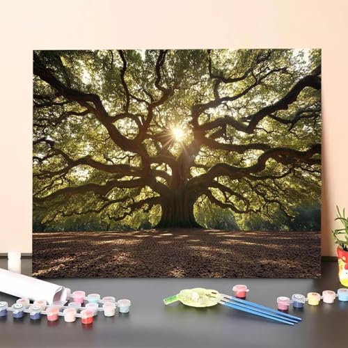 Malen Nach Zahlen Erwachsene Baum, Handgemalt Ölgemälde Leinwand für Anfänger, Malen Nach Zahlen Pflanze Bastelset Erwachsene, Paint by Numbers für Heimdekoration, Geschenk 70x95cm (Ohne Rahmen) 8N-U von GUERUUIE