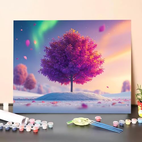 Malen Nach Zahlen Erwachsene Baum, Malen Nach Zahlen Polarlicht, Paint by Numbers Basteln Erwachsene Mit 3 - Pinseln und Acrylfarbe Knitterfreie Leinwand Kit für Heimdekoration - 100 x 135 cm 2H-P von GUERUUIE