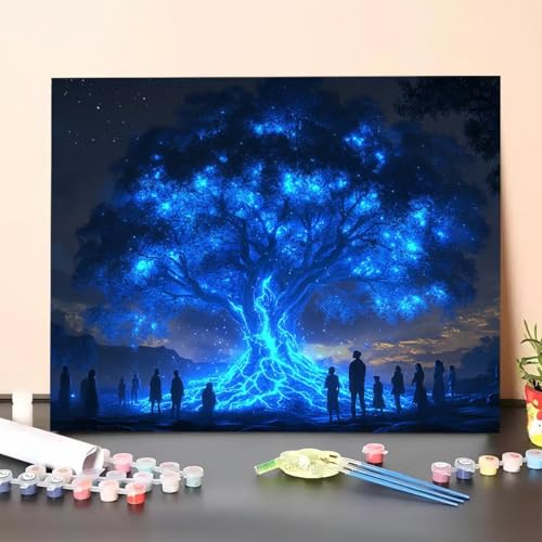 Malen Nach Zahlen Erwachsene Baum, Malen Nach Zahlen Traum, Paint by Numbers Basteln Erwachsene Mit 3-Pinseln und Acrylfarbe Knitterfreie Leinwand Kit für Heimdekoration 40 x 55 cm (Ohne Rahmen) 57-H von GUERUUIE