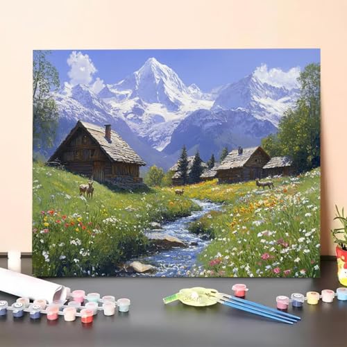 Malen Nach Zahlen Erwachsene Berg, Handgemalt Ölgemälde Leinwand für Anfänger, Malen Nach Zahlen Pflanze Bastelset Erwachsene, Paint by Numbers für Heimdekoration, Geschenk 20x30cm (Ohne Rahmen) UR-M von GUERUUIE