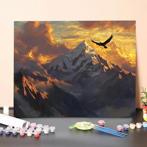 Malen Nach Zahlen Erwachsene Berg, Malen Nach Zahlen Habicht, Paint by Numbers Basteln Erwachsene Mit 3 - Pinseln und Acrylfarbe Leinwand Kit für Heimdekoration, Geschenk 60 x 80 cm (Ohne Rahmen) U8-6 von GUERUUIE