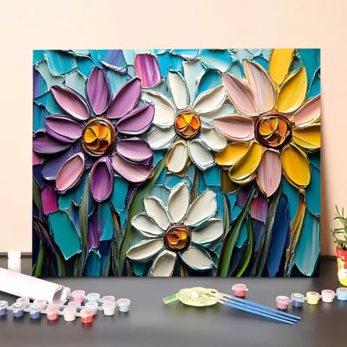 Malen Nach Zahlen Erwachsene Blume, Handgemalt Ölgemälde Leinwand für Anfänger, Malen Nach Zahlen Pflanze Bastelset Erwachsene, Paint by Numbers für Heimdekoration, Geschenk 70x95cm (Ohne Rahmen) 2M-S von GUERUUIE
