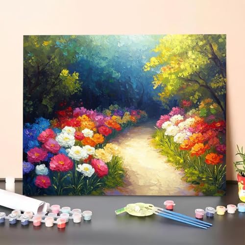 Malen Nach Zahlen Erwachsene Blume, Malen Nach Zahlen Baum, Paint by Numbers Basteln Erwachsene Mit 3-Pinseln und Acrylfarbe Knitterfreie Leinwand Kit für Heimdekoration 35 x 45 cm (Ohne Rahmen) 6Z-O von GUERUUIE