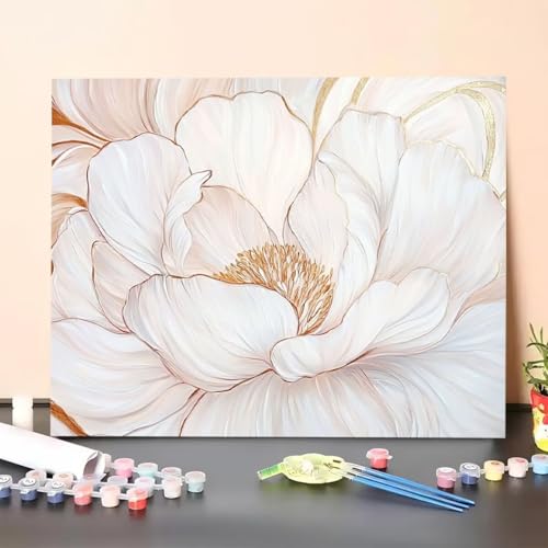 Malen Nach Zahlen Erwachsene Blume, Malen Nach Zahlen Pflanze, Paint by Numbers Basteln Erwachsene Mit 3 - Pinseln und Acrylfarbe Leinwand Kit für Wand Heimdekoration - 30 x 40 cm (Ohne Rahmen) 0F-F von GUERUUIE