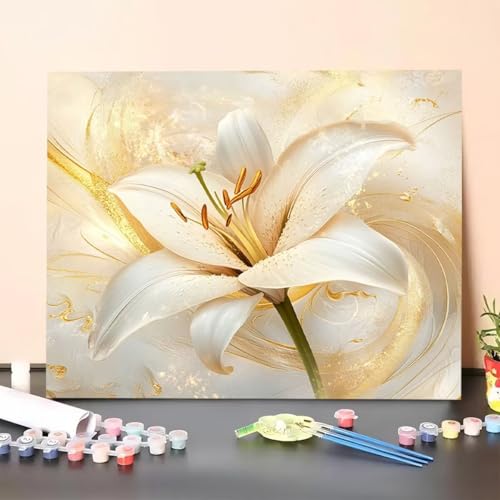 Malen Nach Zahlen Erwachsene Blume, Malen Nach Zahlen Pflanze, Paint by Numbers Basteln Erwachsene Mit 3 - Pinseln und Acrylfarbe Leinwand Kit für Wand Heimdekoration - 40 x 55 cm (Ohne Rahmen) LD-1 von GUERUUIE