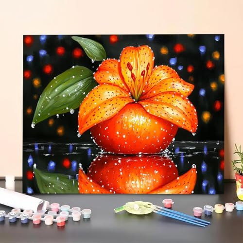 Malen Nach Zahlen Erwachsene Blume, Malen Nach Zahlen Pflanze, Paint by Numbers Basteln Erwachsene Mit 3 - Pinseln und Acrylfarbe Leinwand Kit für Wand Heimdekoration - 70 x 95 cm (Ohne Rahmen) E9-G von GUERUUIE