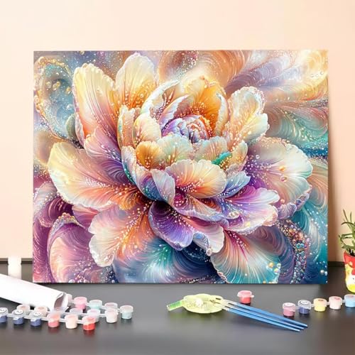 Malen Nach Zahlen Erwachsene Blume, Malen Nach Zahlen Pflanze, Paint by Numbers Basteln Erwachsene Mit 3 - Pinseln und Acrylfarbe Leinwand Kit für Wand Heimdekoration - 70 x 95 cm (Ohne Rahmen) OI-0 von GUERUUIE