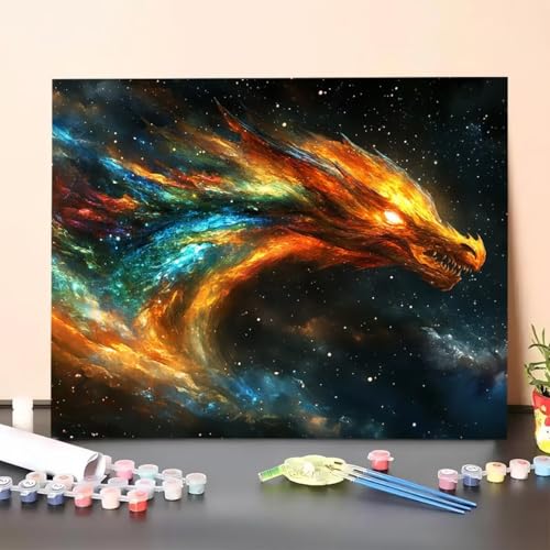 Malen Nach Zahlen Erwachsene Drache, Malen Nach Zahlen Tier, Paint by Numbers Basteln Erwachsene Mit 3-Pinseln und Acrylfarbe Knitterfreie Leinwand Kit für Heimdekoration 70 x 95 cm (Ohne Rahmen) Z3-2 von GUERUUIE