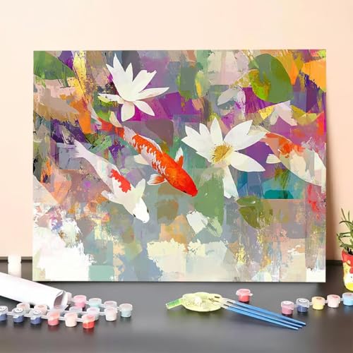 Malen Nach Zahlen Erwachsene Fisch, Handgemalt Ölgemälde Leinwand für Anfänger, Malen Nach Zahlen Tier Bastelset Erwachsene, Paint by Numbers für Heimdekoration, Geschenk 60x80cm (Ohne Rahmen) E1-F von GUERUUIE