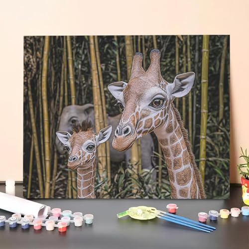 Malen Nach Zahlen Erwachsene Giraffe, DIY Handgemalt Ölgemälde Leinwand für Anfänger, Malen Nach Zahlen Pflanze Bastelset Erwachsene, Paint by Numbers für Heimdekoration 35x45cm (Ohne Rahmen) DM-U von GUERUUIE
