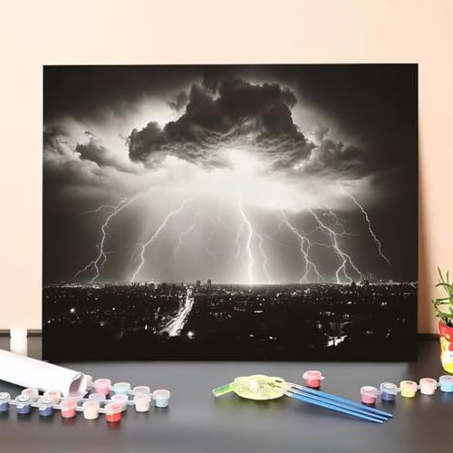 Malen Nach Zahlen Erwachsene Himmel, Malen Nach Zahlen Szenerie, Paint by Numbers Basteln Erwachsene Mit 3 - Pinseln und Acrylfarbe Leinwand Kit für Heimdekoration - 40 x 55 cm (Ohne Rahmen) UT-4 von GUERUUIE