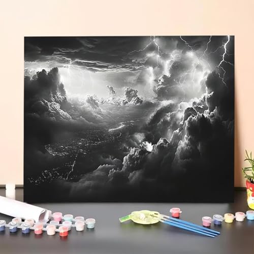 Malen Nach Zahlen Erwachsene Himmel, Malen Nach Zahlen Wolke, Paint by Numbers Basteln Erwachsene Mit 3 - Pinseln und Acrylfarbe Leinwand Kit für Heimdekoration, Geschenk 20 x 30 cm (Ohne Rahmen) S7-7 von GUERUUIE