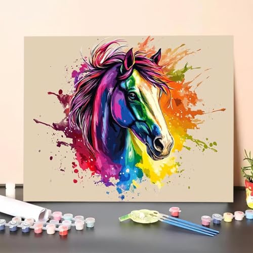 Malen Nach Zahlen Erwachsene Horse, DIY Handgemalt Ölgemälde Leinwand für Anfänger, Malen Nach Zahlen Abstrakt Bastelset Erwachsene, Paint by Numbers für Heimdekoration 40x55cm (Ohne Rahmen) M6-2 von GUERUUIE