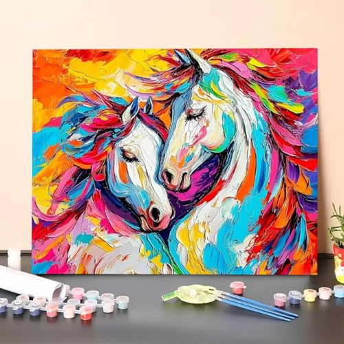Malen Nach Zahlen Erwachsene Horse, Handgemalt Ölgemälde Leinwand für Anfänger, Malen Nach Zahlen Tier Bastelset Erwachsene, Paint by Numbers für Heimdekoration, Geschenk 30x40cm (Ohne Rahmen) 25-Q von GUERUUIE