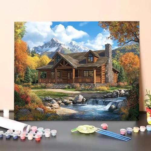 Malen Nach Zahlen Erwachsene Hütte, DIY Handgemalt Ölgemälde Leinwand für Anfänger, Malen Nach Zahlen Himmel Bastelset Erwachsene, Paint by Numbers für Heimdekoration 100x135cm (Ohne Rahmen) 51-T von GUERUUIE