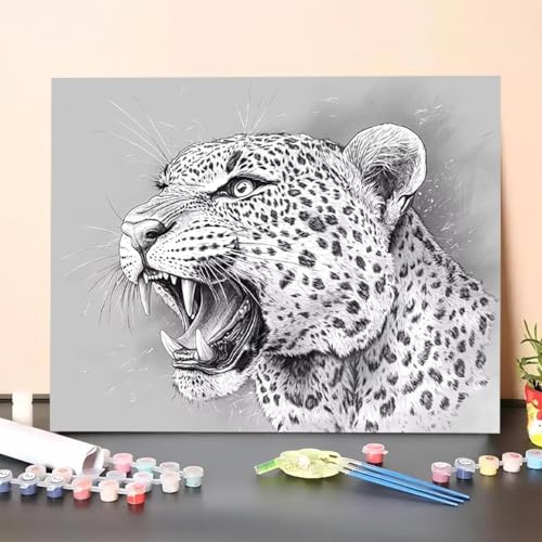 Malen Nach Zahlen Erwachsene Leopard, Handgemalt Ölgemälde Leinwand für Anfänger, Malen Nach Zahlen Tier Bastelset Erwachsene, Paint by Numbers für Heimdekoration, Geschenk 70x95cm (Ohne Rahmen) 7A-1 von GUERUUIE