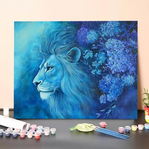 Malen Nach Zahlen Erwachsene Löwe, Handgemalt Ölgemälde Leinwand für Anfänger, Malen Nach Zahlen Blume Bastelset Erwachsene, Paint by Numbers für Heimdekoration, Geschenk 20x30cm (Ohne Rahmen) IY-2 von GUERUUIE