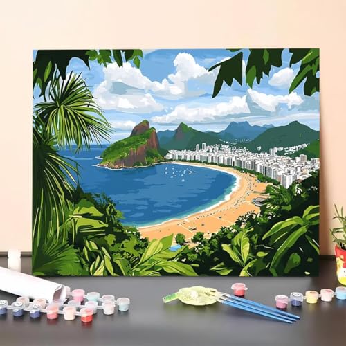 Malen Nach Zahlen Erwachsene Meer, DIY Handgemalt Ölgemälde Leinwand für Anfänger, Malen Nach Zahlen Pflanze Bastelset Erwachsene, Paint by Numbers für Heimdekoration 100x135cm (Ohne Rahmen) 72-D von GUERUUIE
