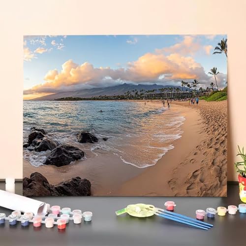 Malen Nach Zahlen Erwachsene Meer, Malen Nach Zahlen Himmel, Paint by Numbers Basteln Erwachsene Mit 3-Pinseln und Acrylfarbe Knitterfreie Leinwand Kit für Heimdekoration 35 x 45 cm (Ohne Rahmen) 9D-4 von GUERUUIE