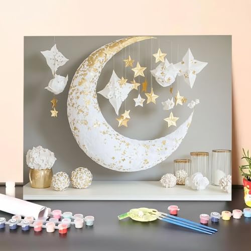 Malen Nach Zahlen Erwachsene Mond, Handgemalt Ölgemälde Leinwand für Anfänger, Malen Nach Zahlen Stern Bastelset Erwachsene, Paint by Numbers für Heimdekoration, Geschenk 80x110cm (Ohne Rahmen) 3B-M von GUERUUIE