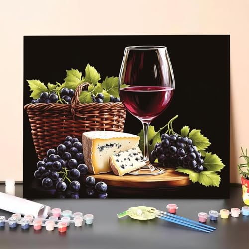 Malen Nach Zahlen Erwachsene Obst, Malen Nach Zahlen Rotwein, Paint by Numbers Basteln Erwachsene Mit 3 - Pinseln und Acrylfarbe Leinwand Kit für Heimdekoration, Geschenk 30 x 40 cm (Ohne Rahmen) I4-8 von GUERUUIE