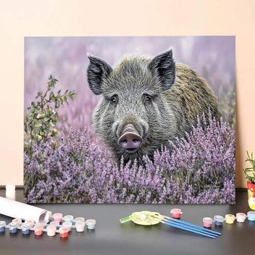 Malen Nach Zahlen Erwachsene Schwein, Handgemalt Ölgemälde Leinwand für Anfänger, Malen Nach Zahlen Tier Bastelset Erwachsene, Paint by Numbers für Heimdekoration, Geschenk 30x40cm (Ohne Rahmen) 86-2 von GUERUUIE