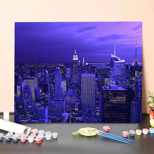Malen Nach Zahlen Erwachsene Stadt, Handgemalt Ölgemälde Leinwand für Anfänger, Malen Nach Zahlen Himmel Bastelset Erwachsene, Paint by Numbers für Heimdekoration, Geschenk 30x40cm (Ohne Rahmen) 7F-8 von GUERUUIE