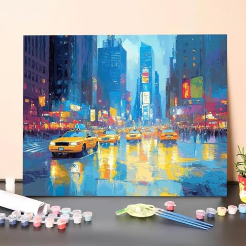 Malen Nach Zahlen Erwachsene Stadt, Malen Nach Zahlen Karren, Paint by Numbers Basteln Erwachsene Mit 3 - Pinseln und Acrylfarbe Leinwand Kit für Heimdekoration, Geschenk 35 x 45 cm (Ohne Rahmen) 00-7 von GUERUUIE
