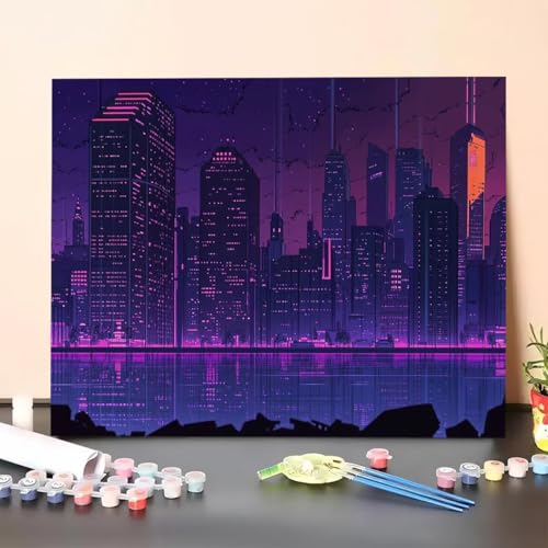 Malen Nach Zahlen Erwachsene Stadt, Malen Nach Zahlen Szenerie, Paint by Numbers Basteln Erwachsene Mit 3 - Pinseln und Acrylfarbe Leinwand Kit für Heimdekoration - 70 x 95 cm (Ohne Rahmen) 71-8 von GUERUUIE